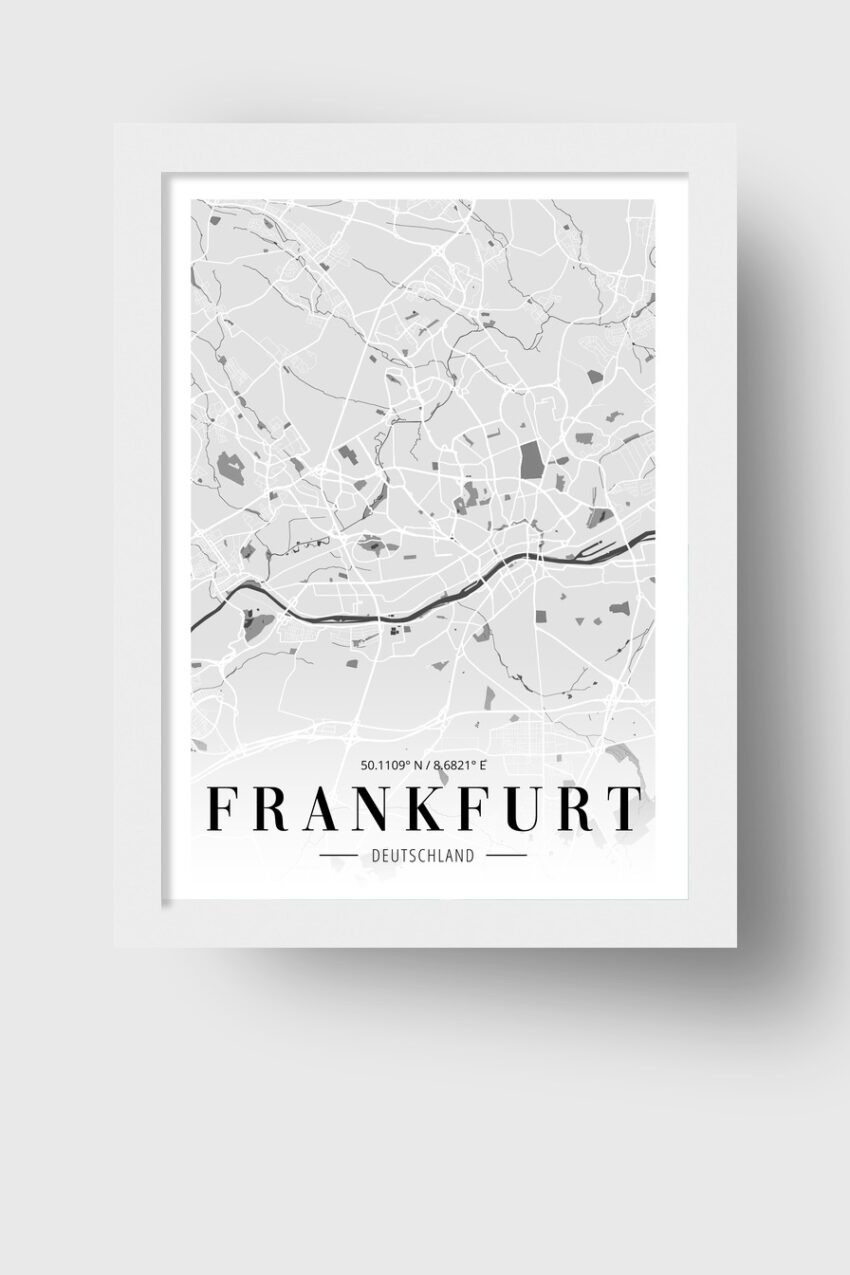 Grafik Poster Frankfurt Stadtplan minimalistisch grau weiß