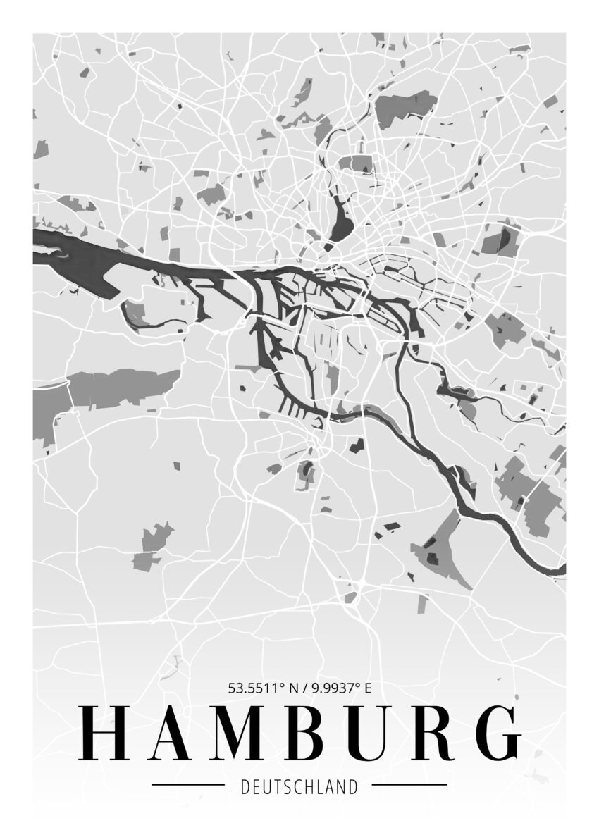 Grafik Poster Hamburg Stadtplan minimalistisch schwarz-weiß