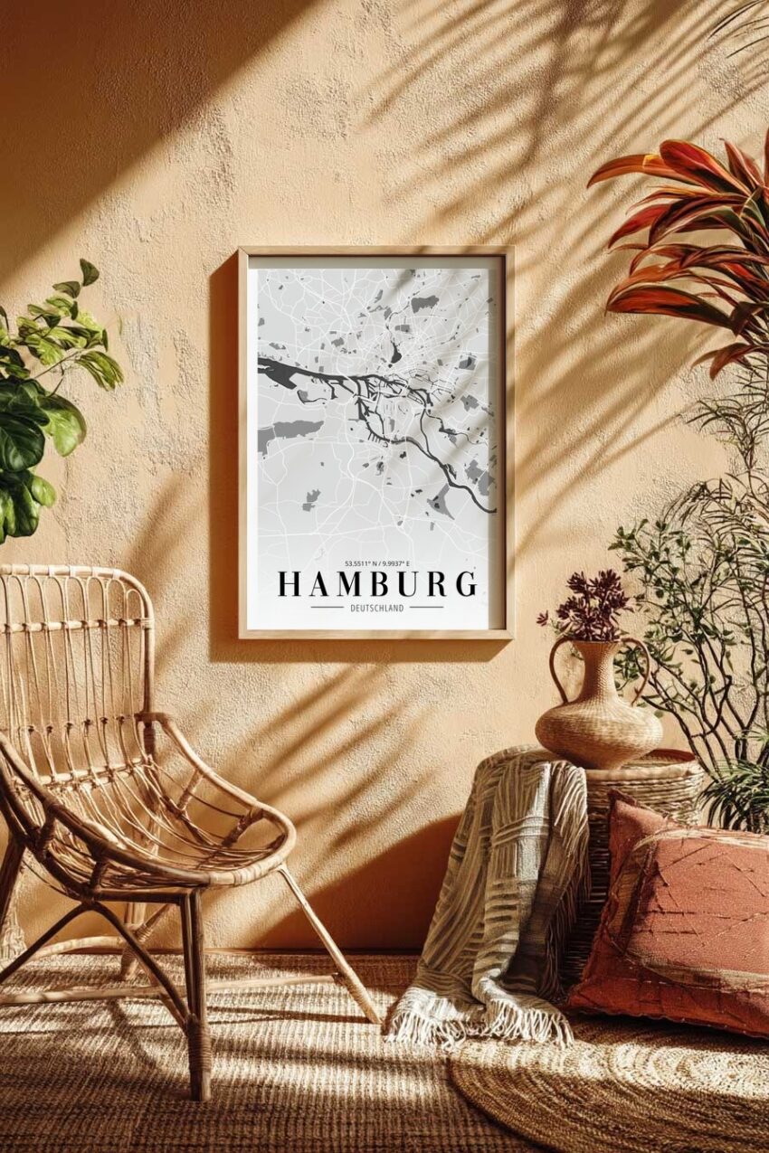 Grafik Poster Hamburg Stadtplan minimalistisch schwarz-weiß