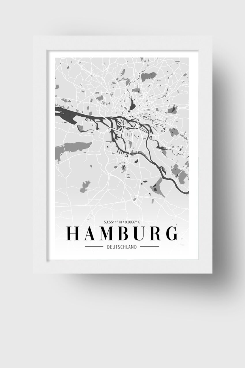 Grafik Poster Hamburg Stadtplan minimalistisch schwarz-weiß