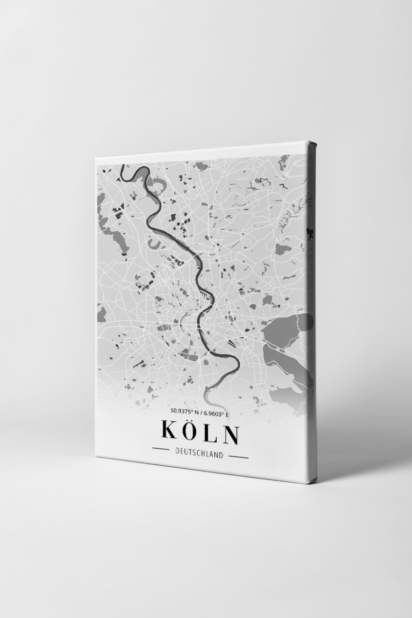 Minimalistisches Poster Stadtkarte Köln schwarz-weiß Flussverlauf