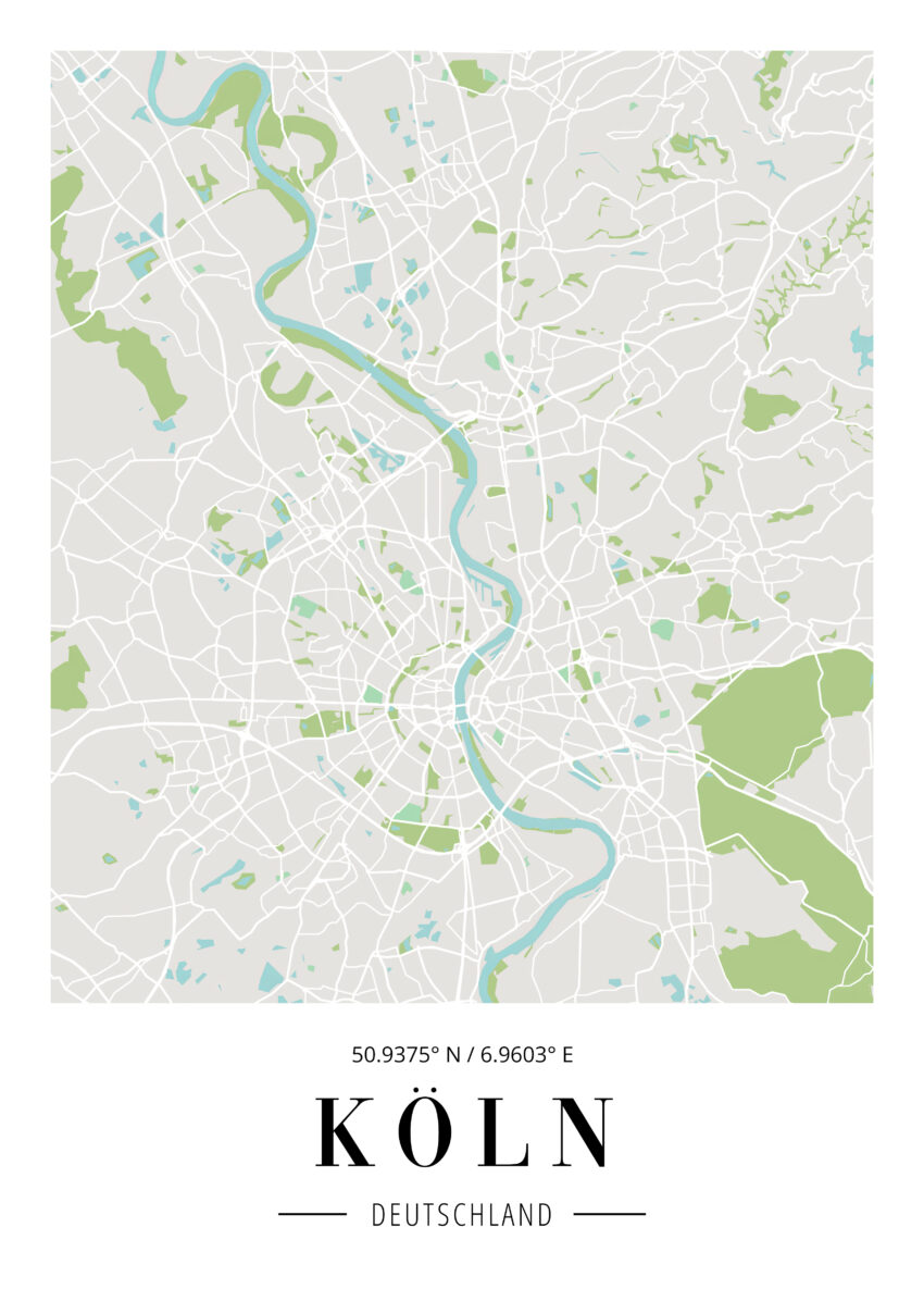 Grafik Poster Köln Karte minimalistisch urban fluss