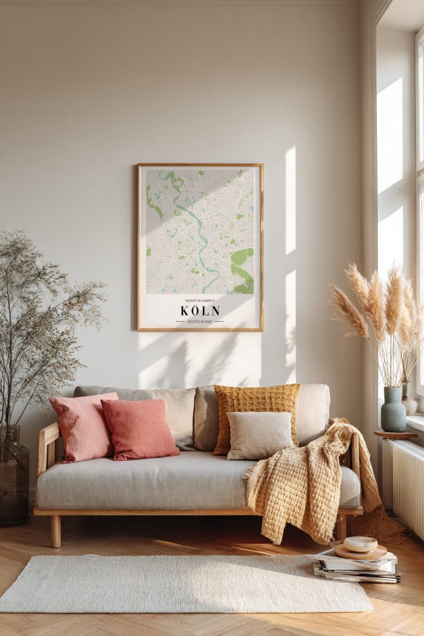 Grafik Poster Köln Karte minimalistisch urban fluss