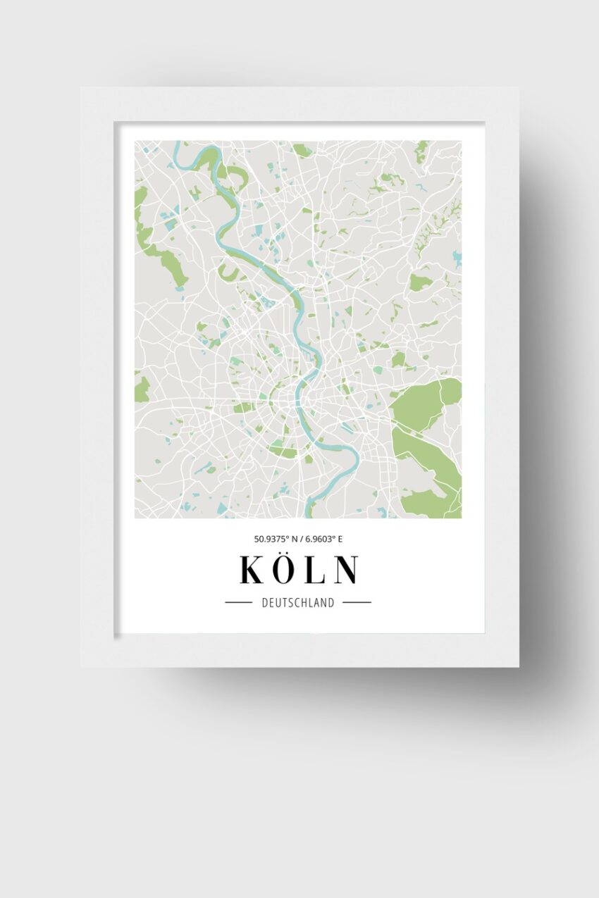 Grafik Poster Köln Karte minimalistisch urban fluss