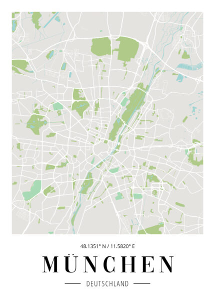 München Stadtplan Detail Gerahmt