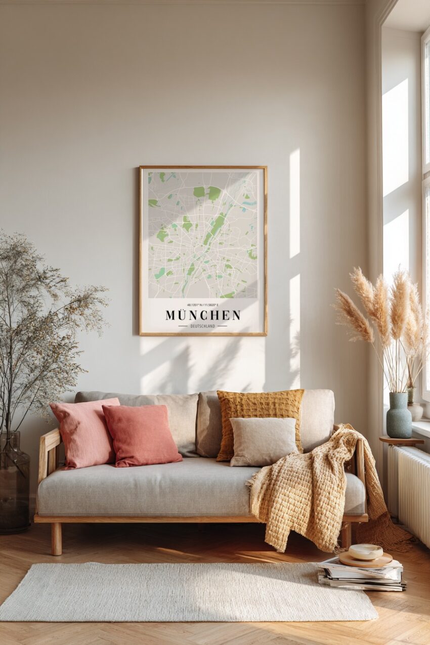 Grafikdesign Poster München Stadtplan minimalistisch grün grau