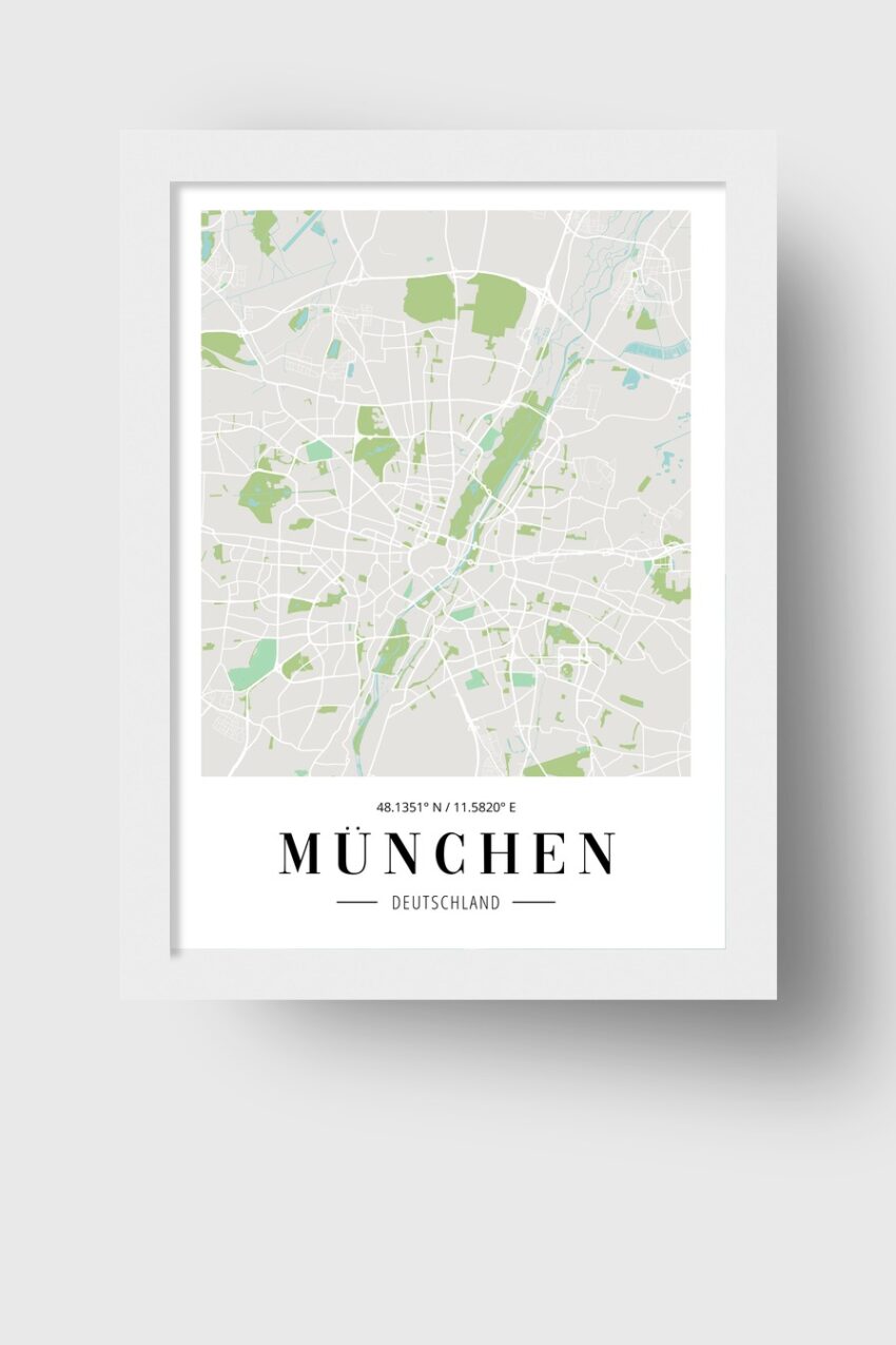 Grafikdesign Poster München Stadtplan minimalistisch grün grau