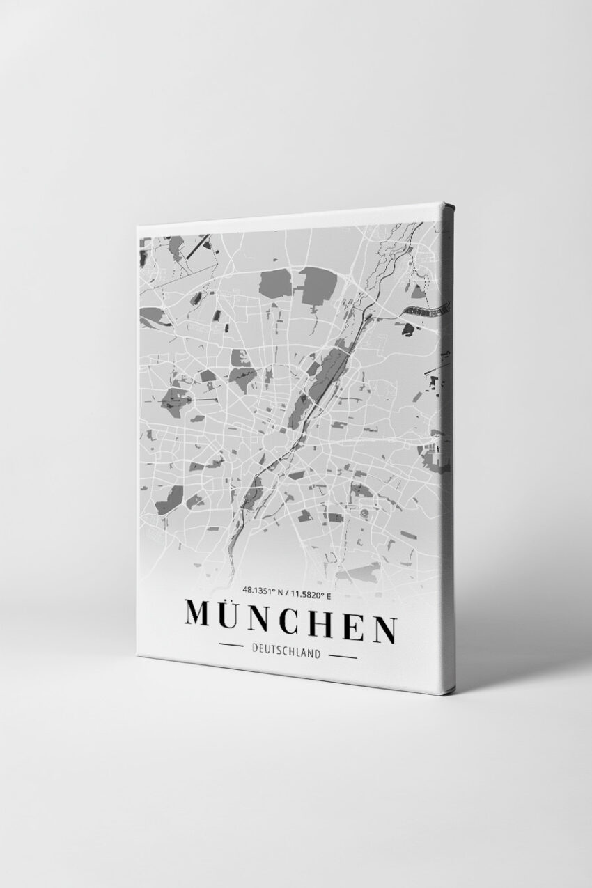 Minimalistisch Poster Stadtplan München grau weiß
