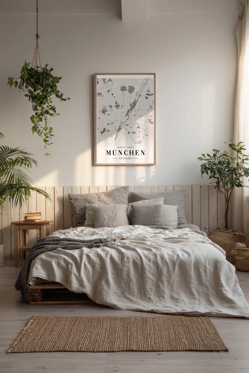 Minimalistisch Poster Stadtplan München grau weiß