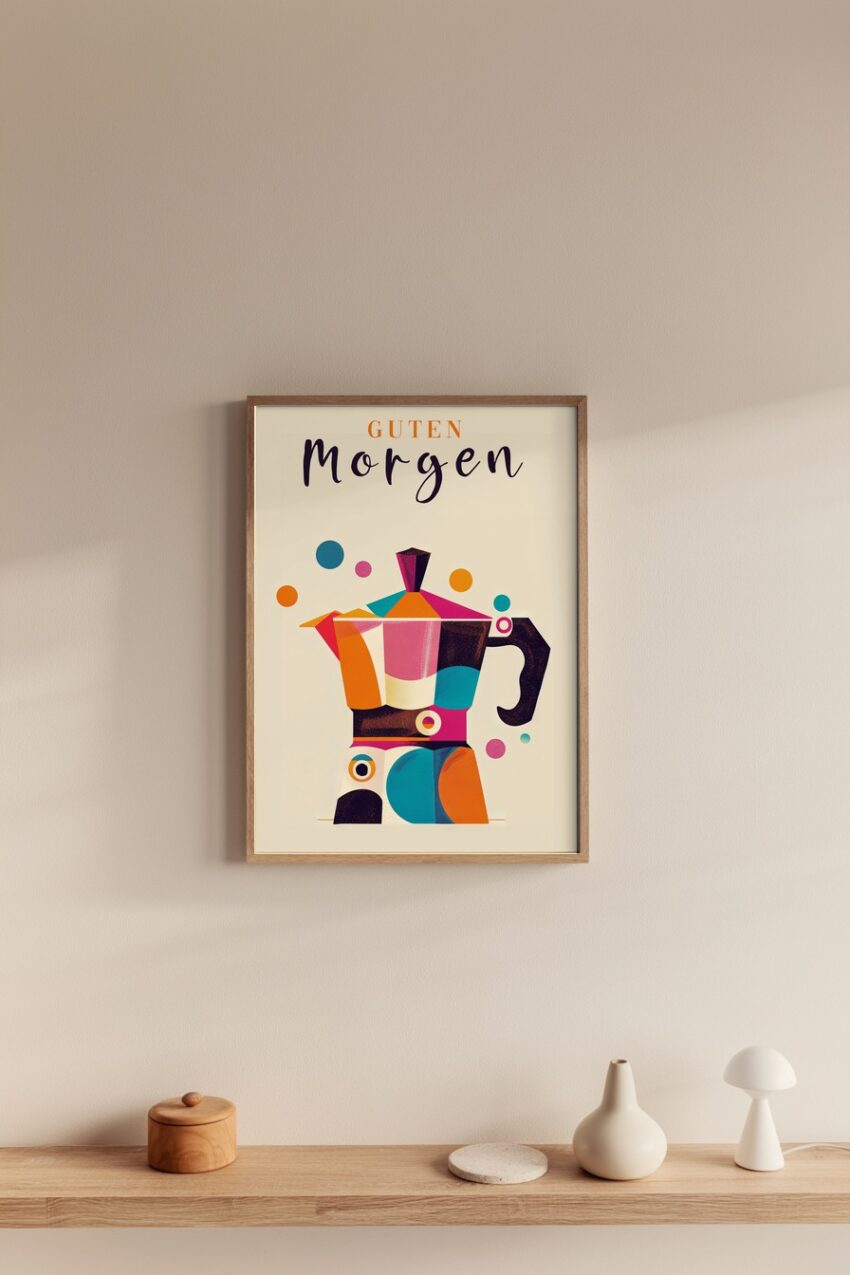 Grafik Poster Kaffeemaschine bunt minimalistisch farbenfroh