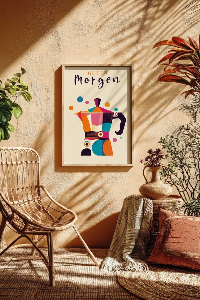 Grafik Poster Kaffeemaschine bunt minimalistisch farbenfroh