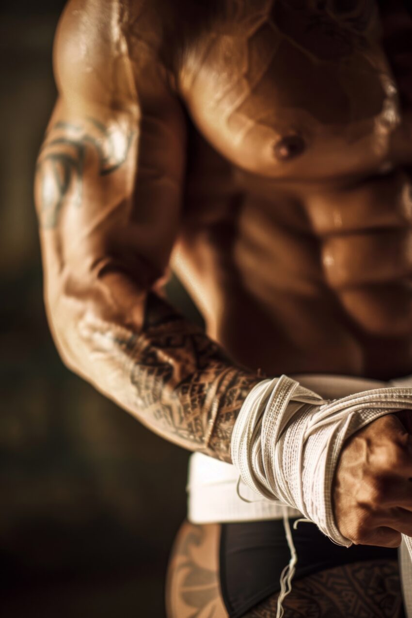 Fotografie Poster Muskelarm Tattoo kraftvoll detailreich