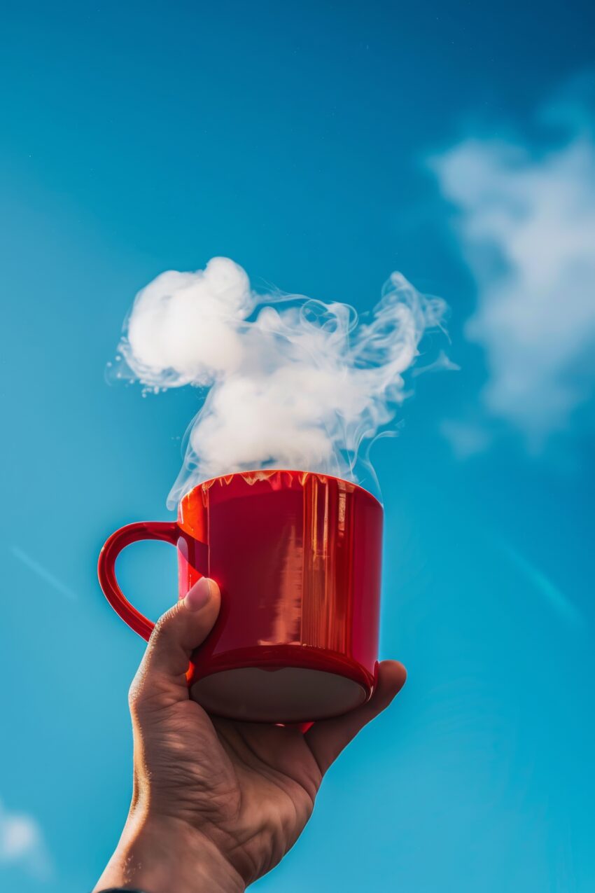 Fotografie Poster Tasse Dampf rot blau