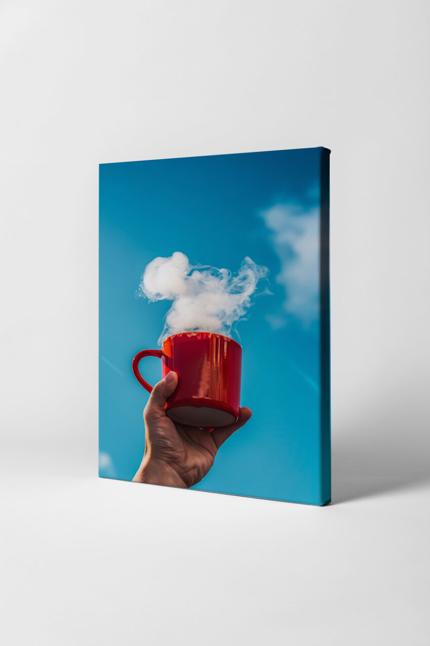 Fotografie Poster Tasse Dampf rot blau