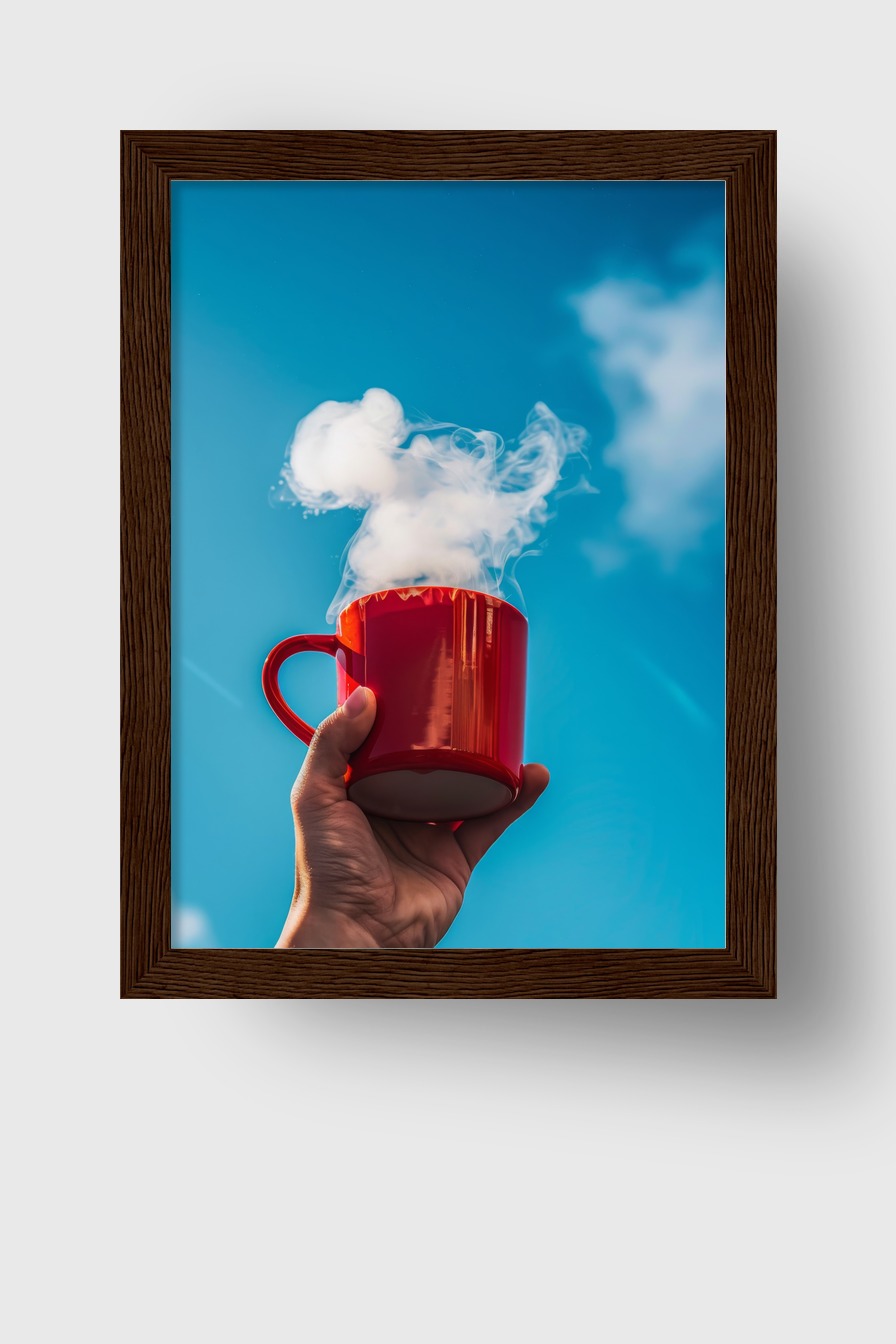 Fotografie Poster Tasse Dampf rot blau