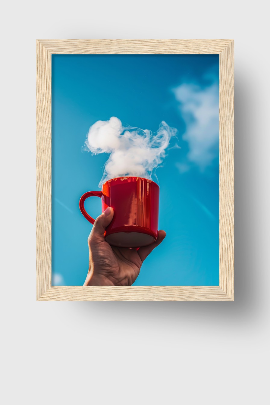 Fotografie Poster Tasse Dampf rot blau