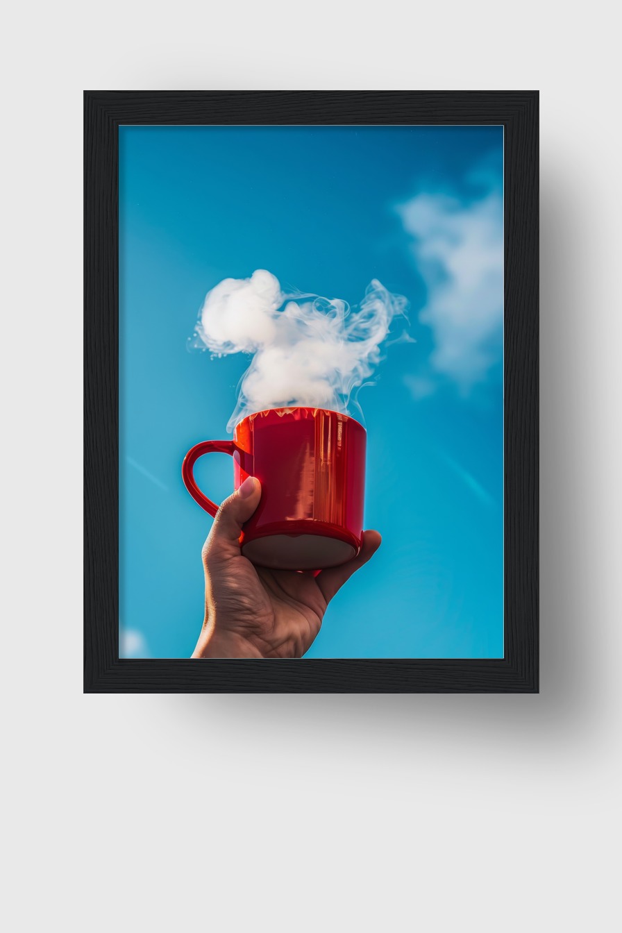 Fotografie Poster Tasse Dampf rot blau
