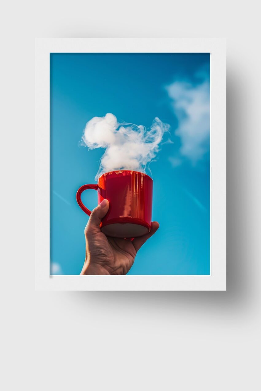 Fotografie Poster Tasse Dampf rot blau