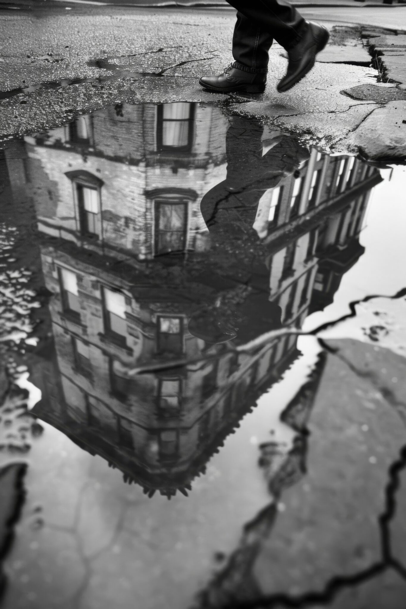 Fotografie Poster Reflektion Gebäude schwarzweiß Pfütze Stadt