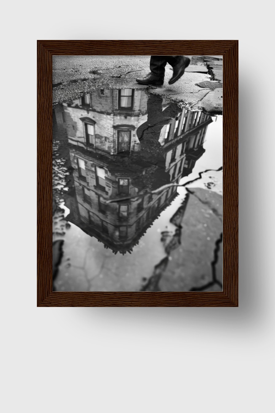 Fotografie Poster Reflektion Gebäude schwarzweiß Pfütze Stadt