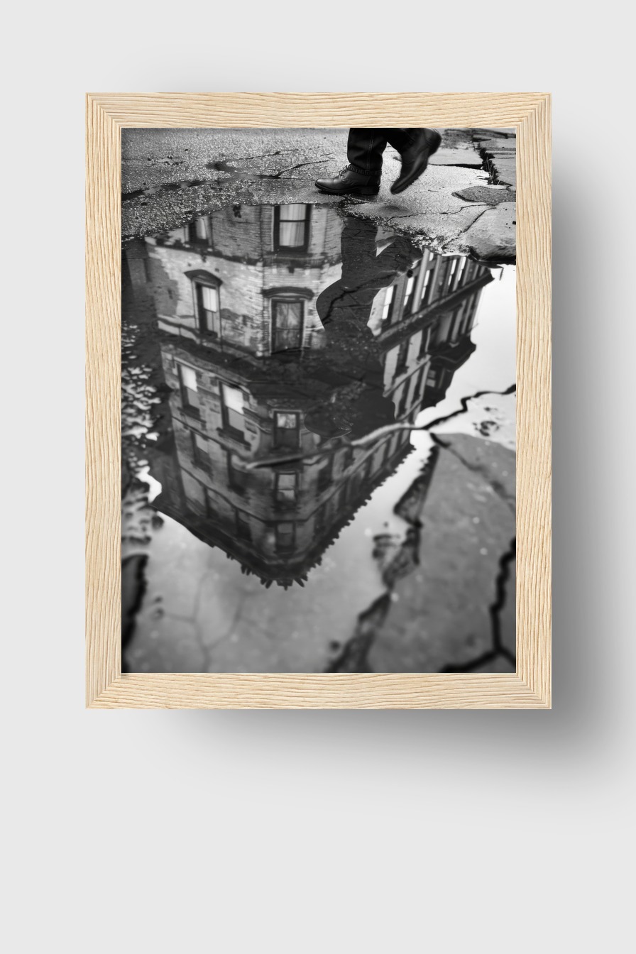 Fotografie Poster Reflektion Gebäude schwarzweiß Pfütze Stadt