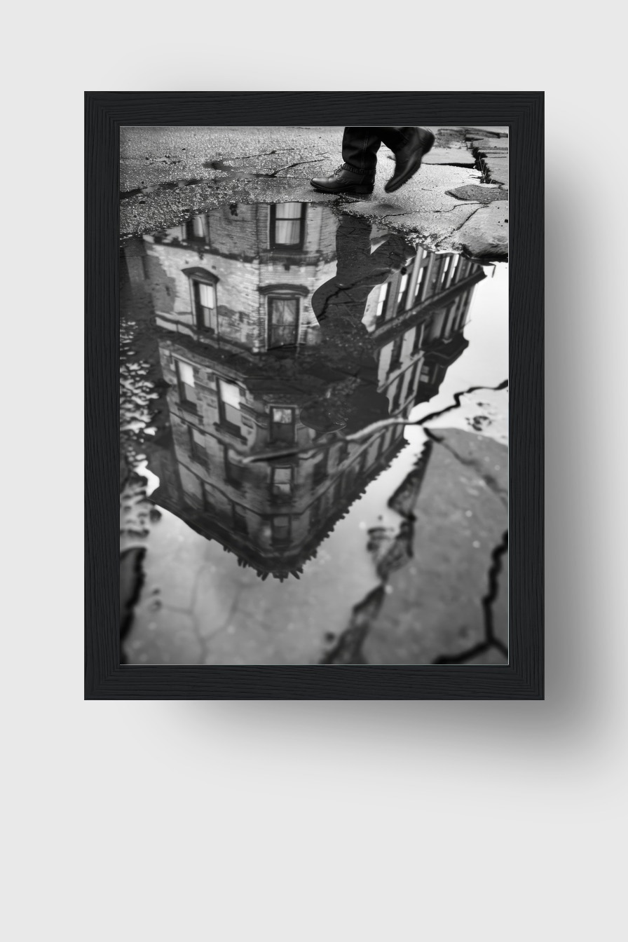Fotografie Poster Reflektion Gebäude schwarzweiß Pfütze Stadt