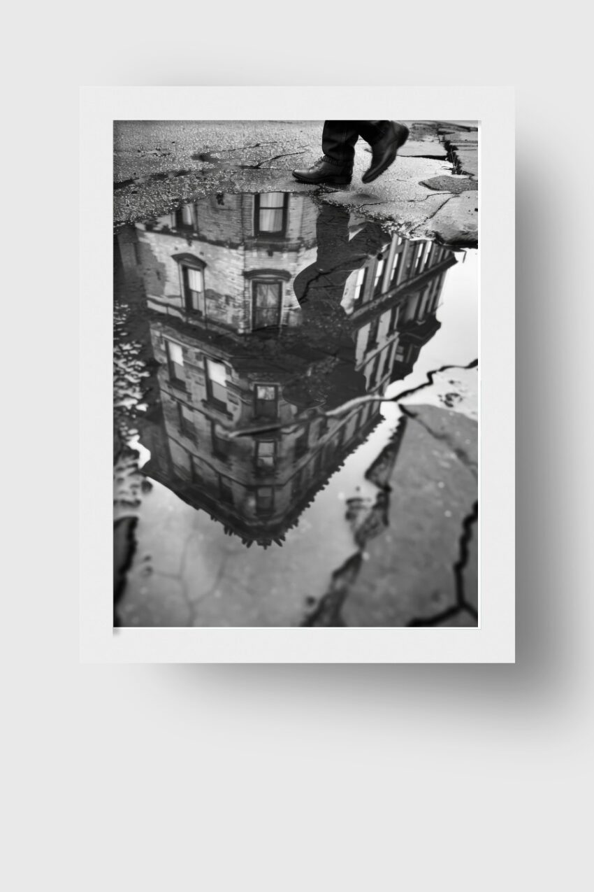 Fotografie Poster Reflektion Gebäude schwarzweiß Pfütze Stadt