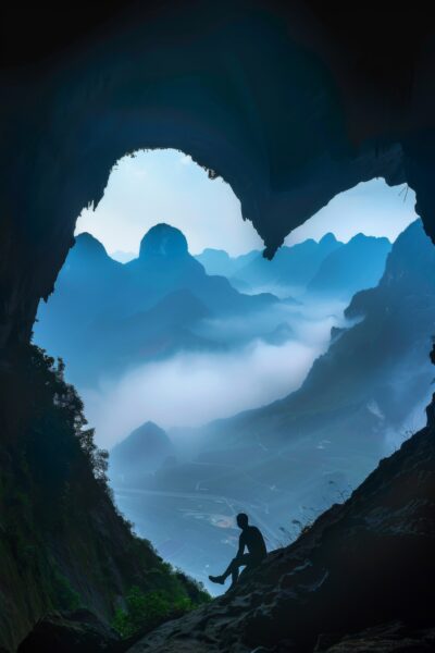 Höhle Silhouette Bergblick Poster