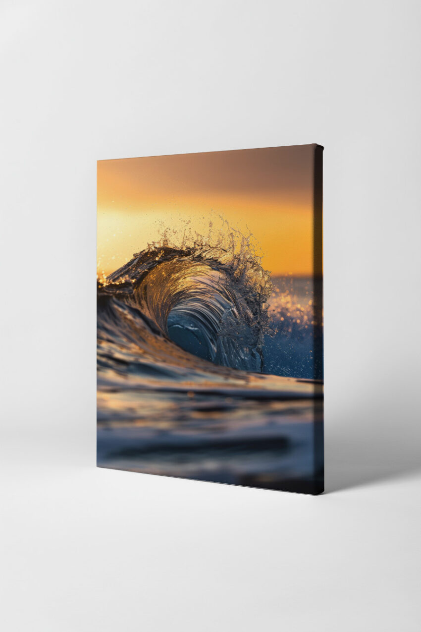 Fotografie Poster Welle Sonnenuntergang orange blau