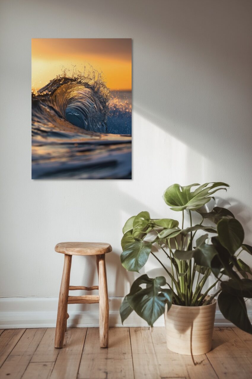 Fotografie Poster Welle Sonnenuntergang orange blau