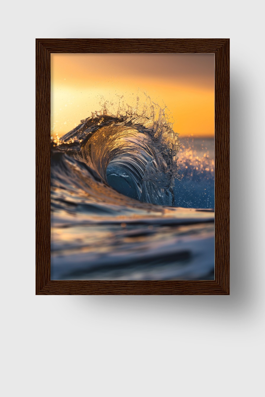Fotografie Poster Welle Sonnenuntergang orange blau