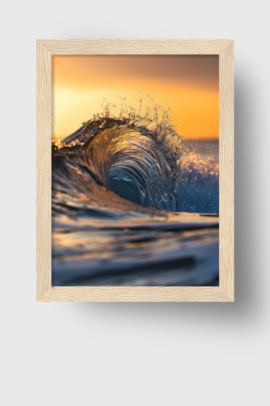 Fotografie Poster Welle Sonnenuntergang orange blau