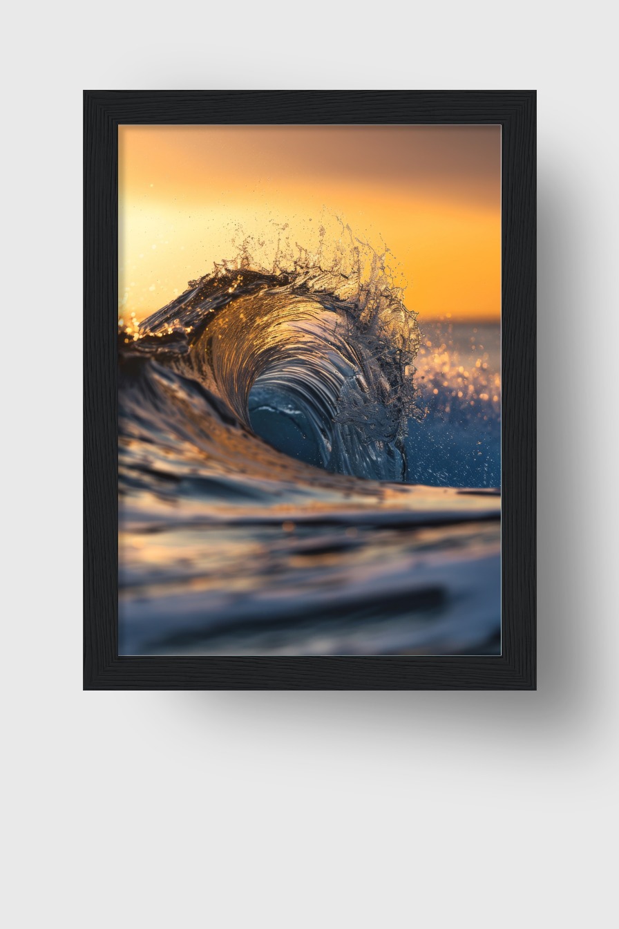 Fotografie Poster Welle Sonnenuntergang orange blau