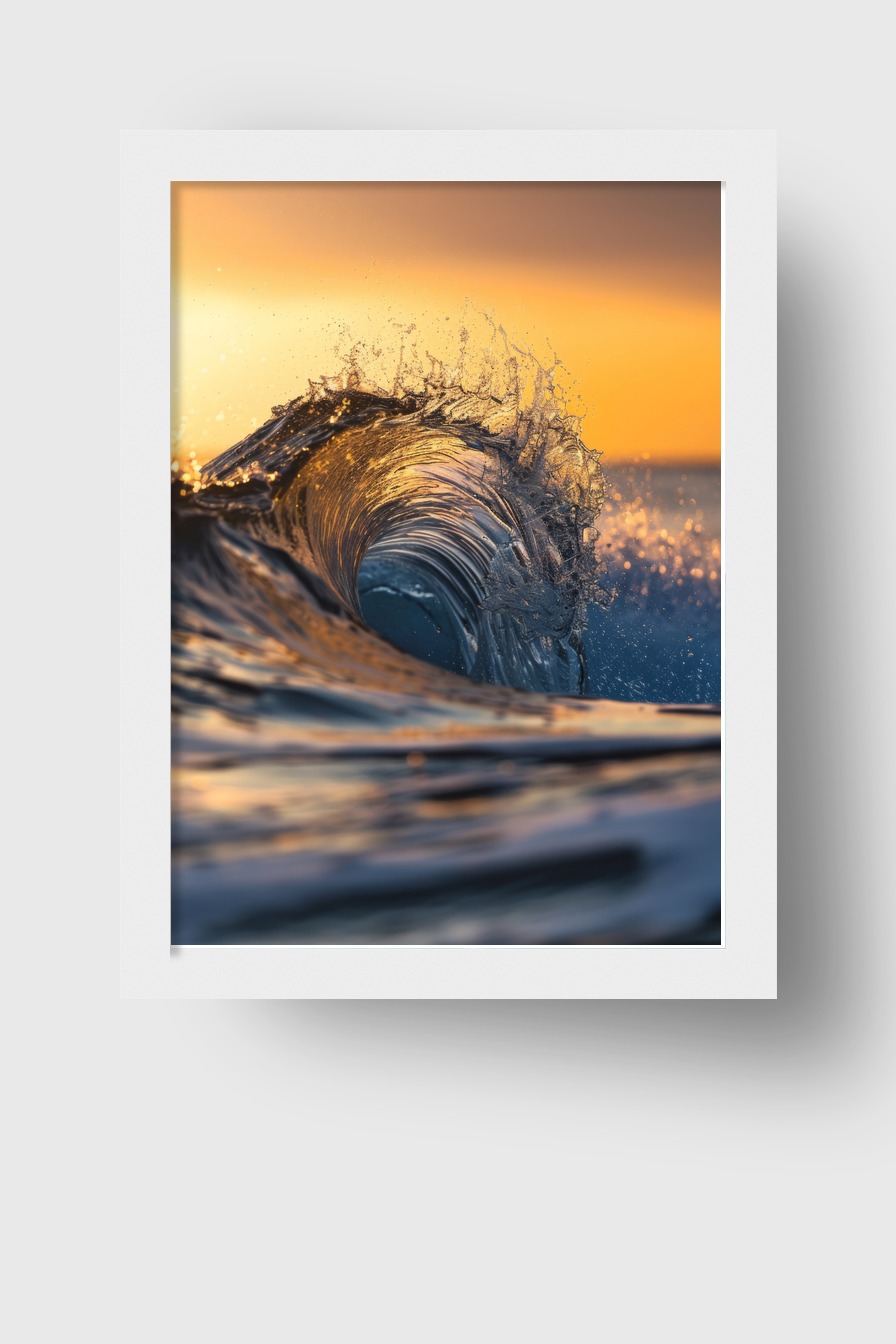 Fotografie Poster Welle Sonnenuntergang orange blau