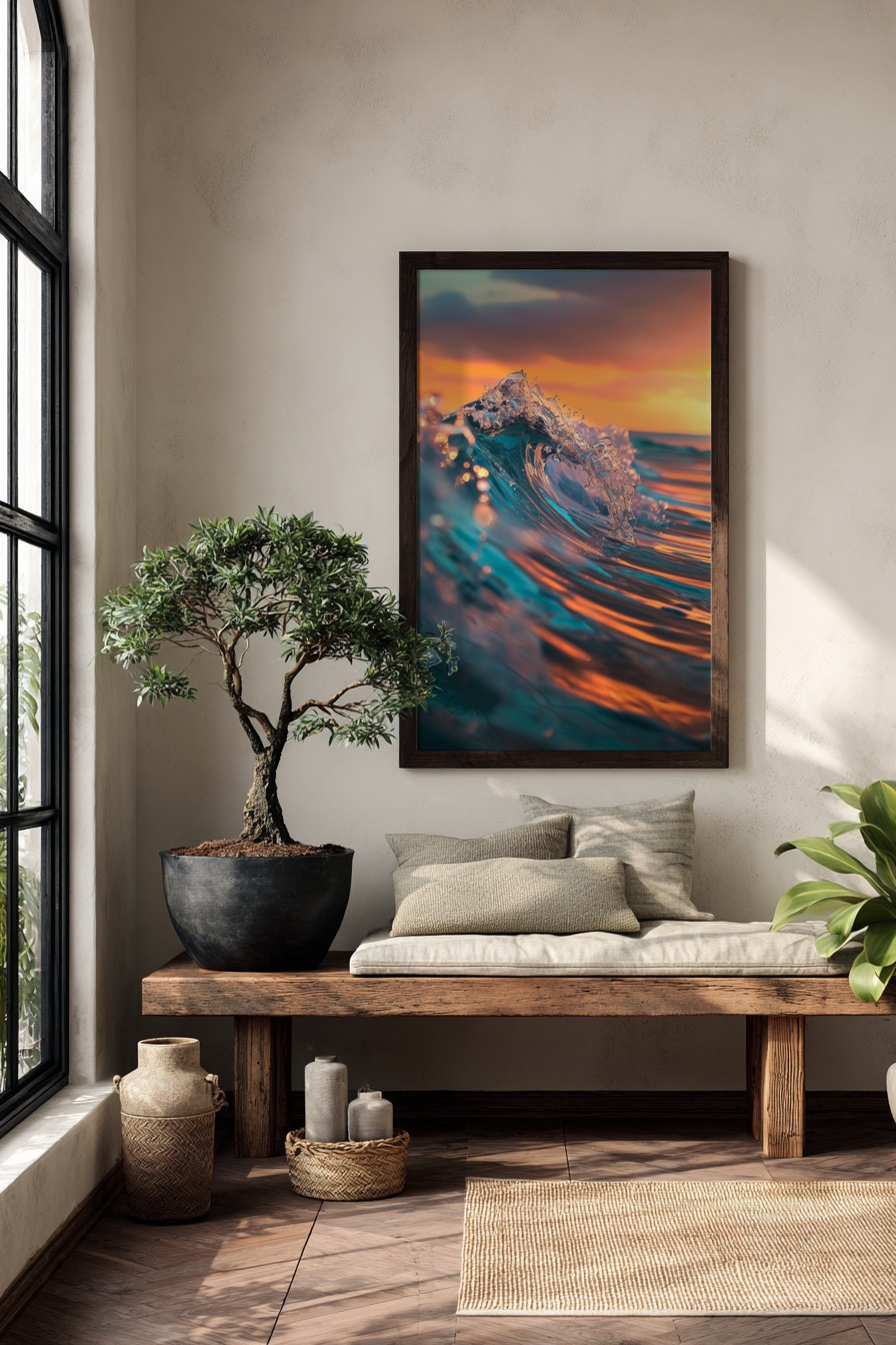 Fotografie Poster Welle Sonnenuntergang Blau Orange