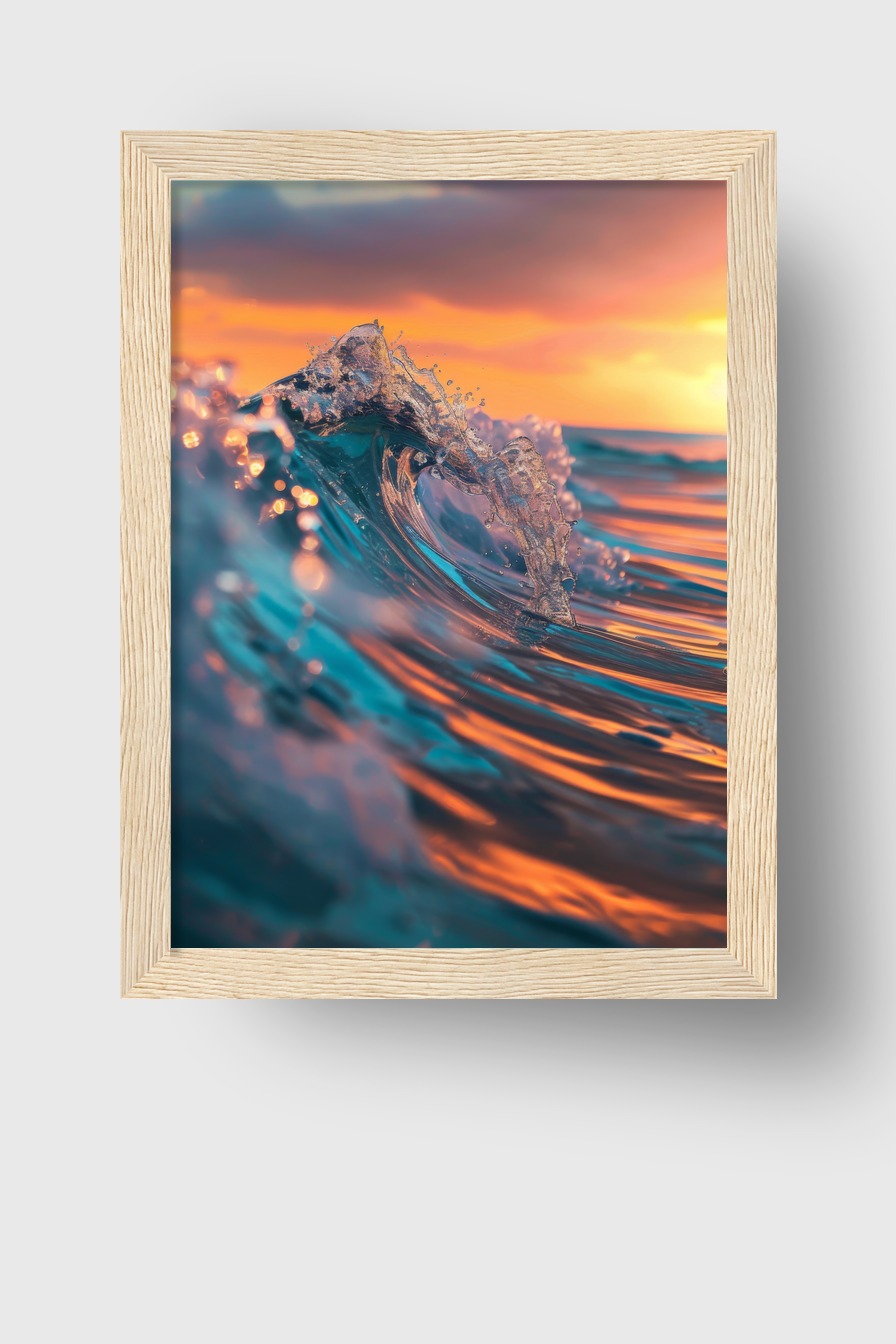 Fotografie Poster Welle Sonnenuntergang Blau Orange