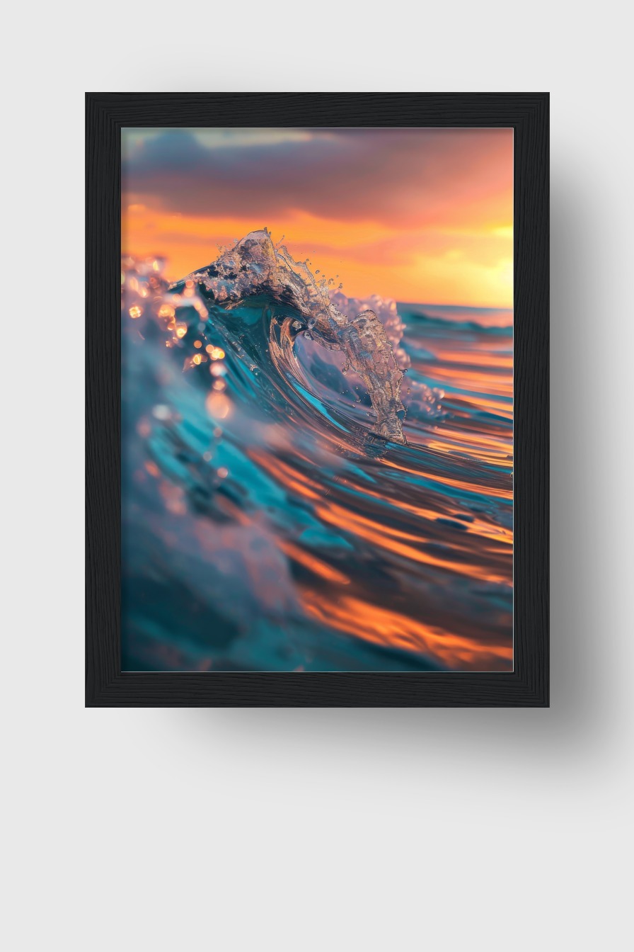 Fotografie Poster Welle Sonnenuntergang Blau Orange
