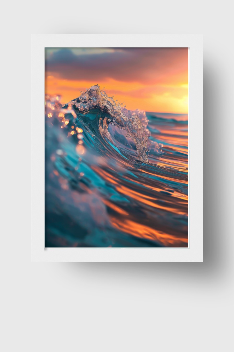 Fotografie Poster Welle Sonnenuntergang Blau Orange