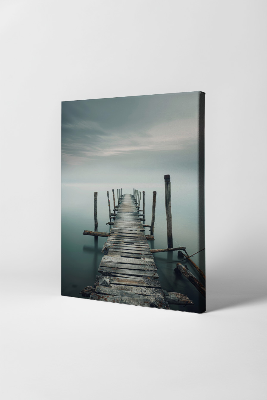 Fotografie Poster Steg Nebel ruhig minimalistisch grau
