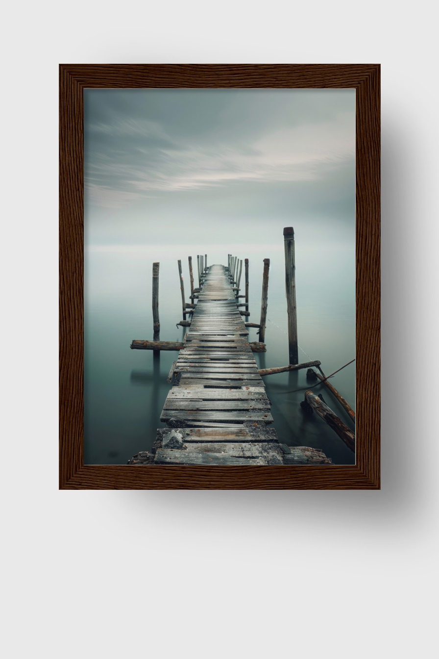 Fotografie Poster Steg Nebel ruhig minimalistisch grau