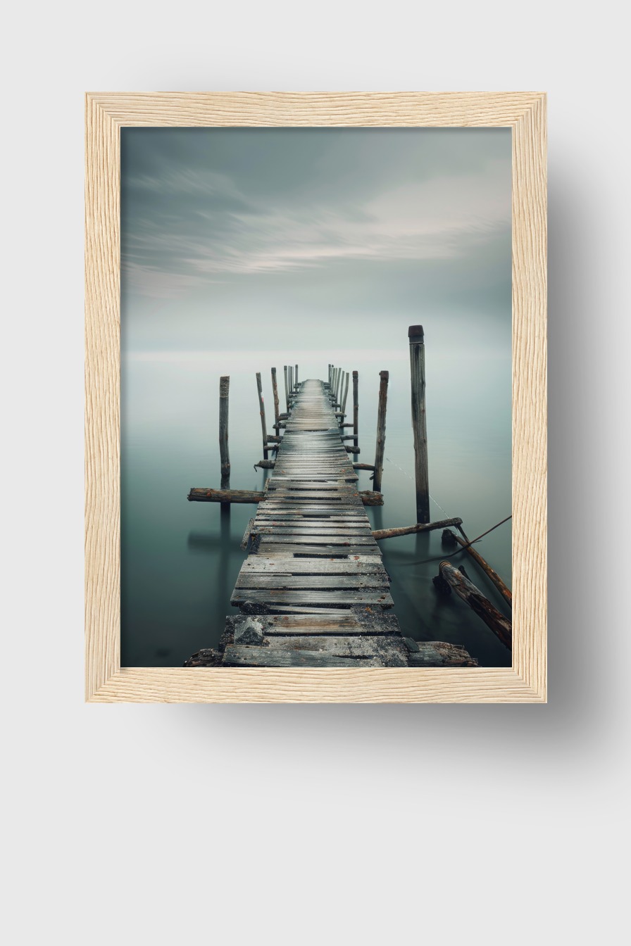 Fotografie Poster Steg Nebel ruhig minimalistisch grau
