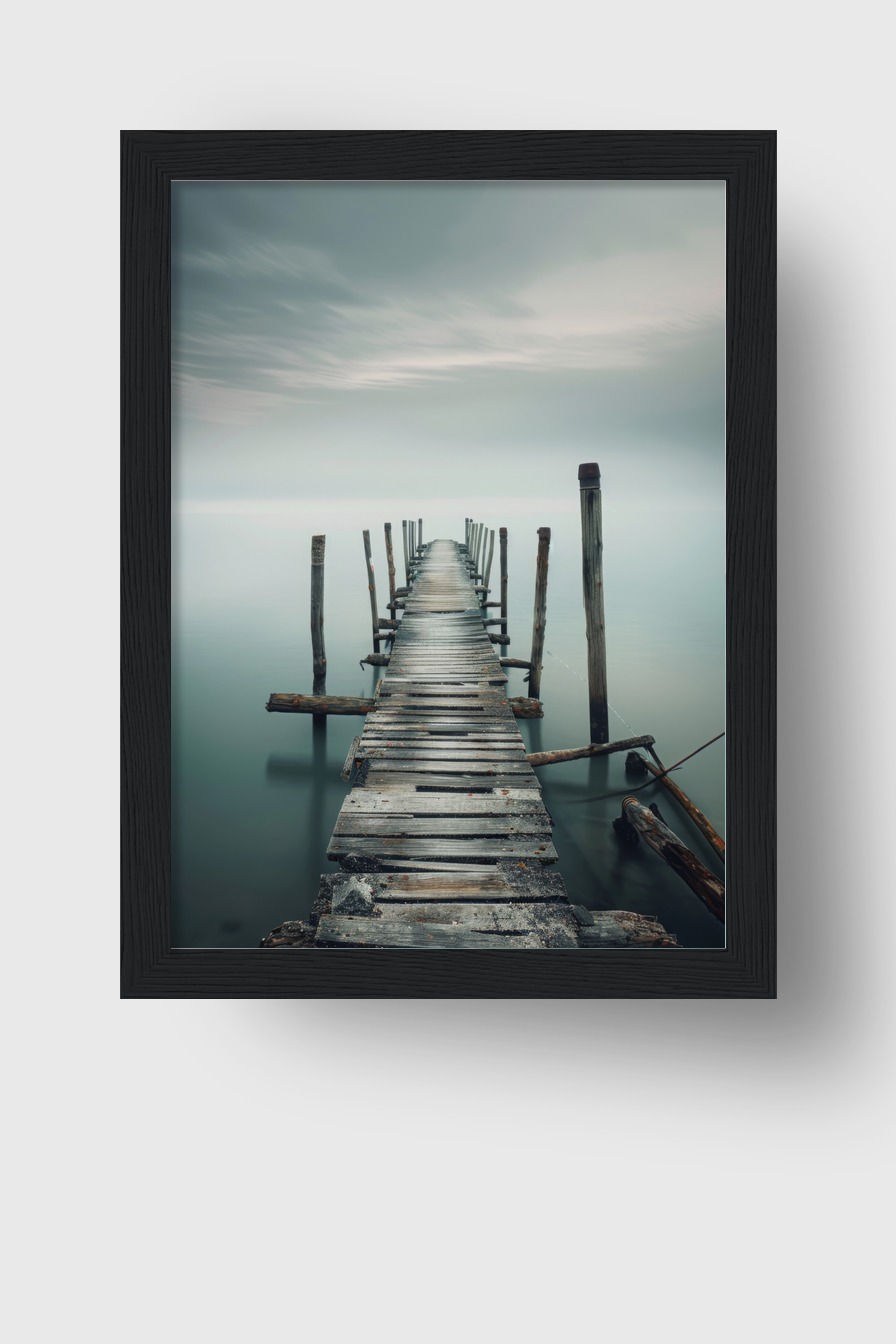 Fotografie Poster Steg Nebel ruhig minimalistisch grau