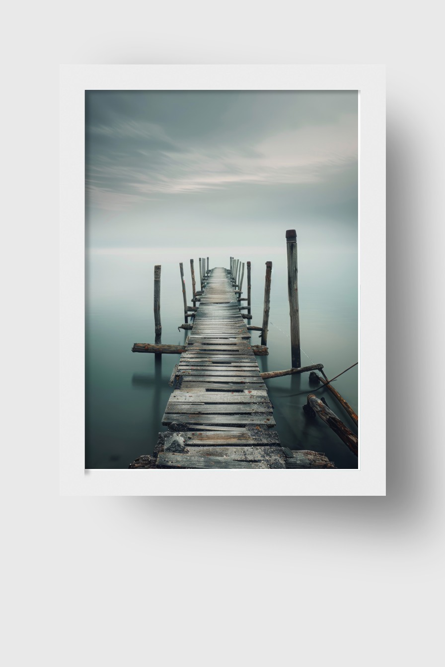 Fotografie Poster Steg Nebel ruhig minimalistisch grau