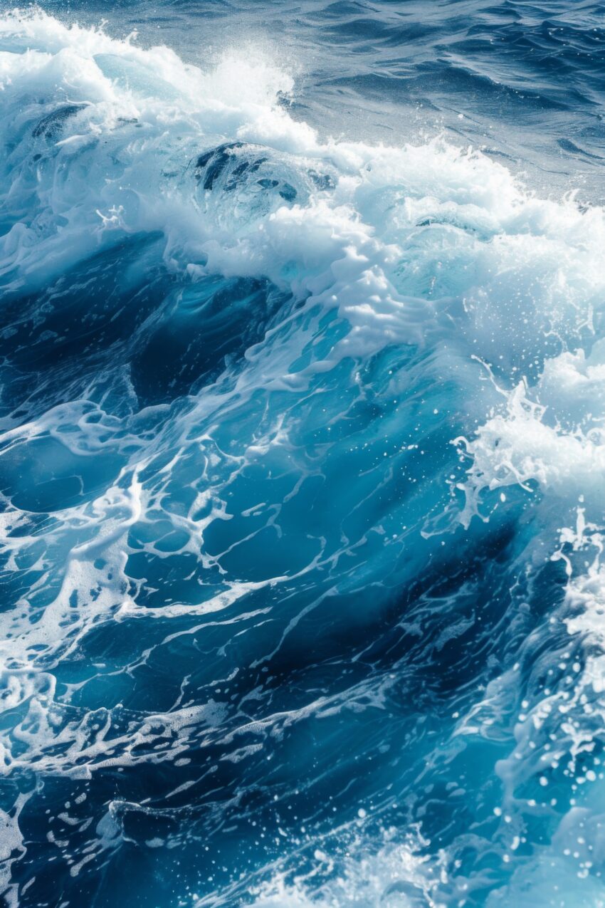 Fotografie Poster Welle brechend blau weiß dynamisch