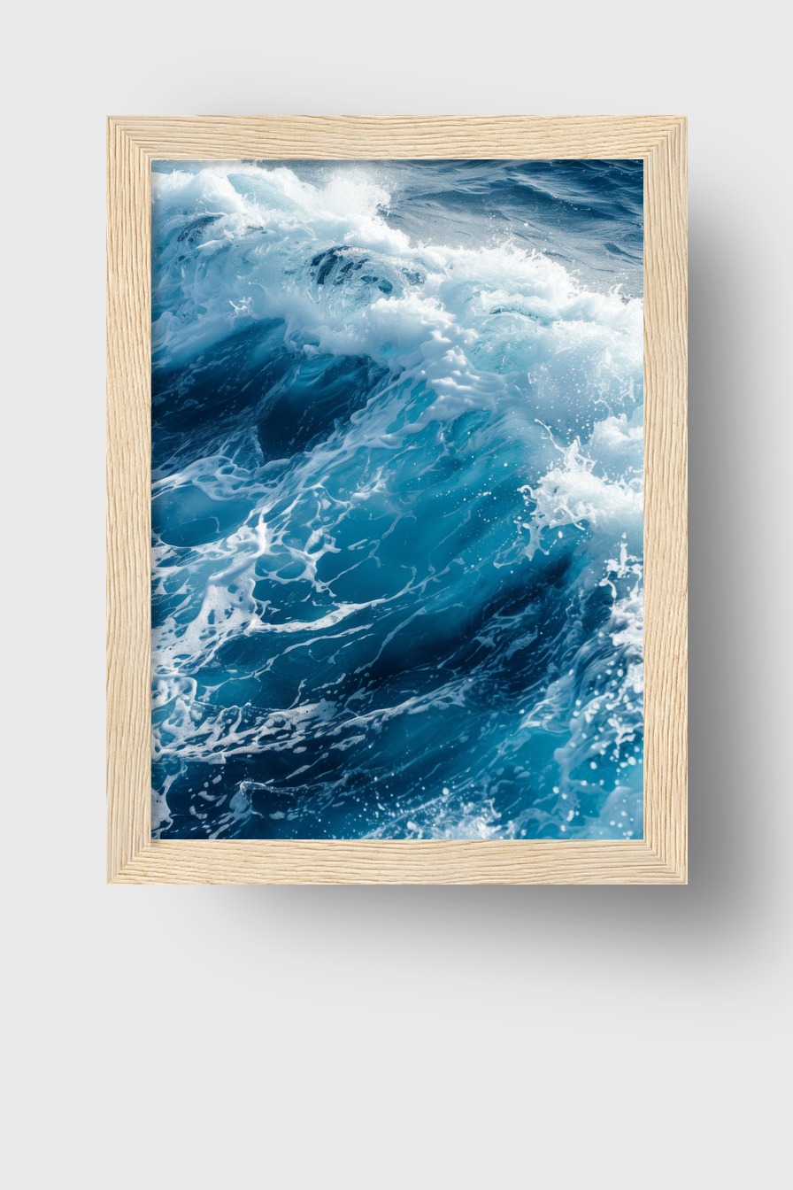 Fotografie Poster Welle brechend blau weiß dynamisch