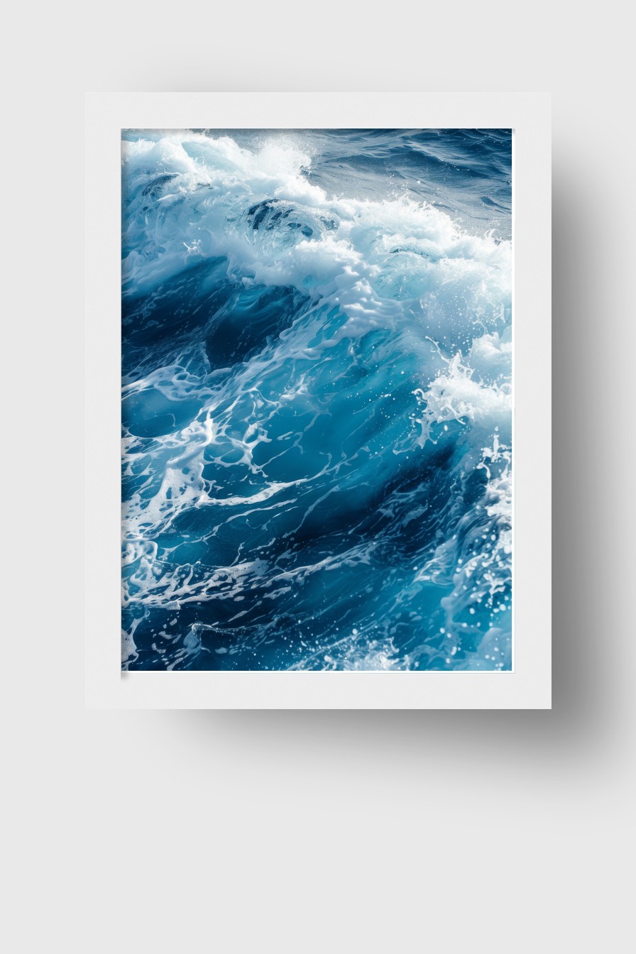 Fotografie Poster Welle brechend blau weiß dynamisch