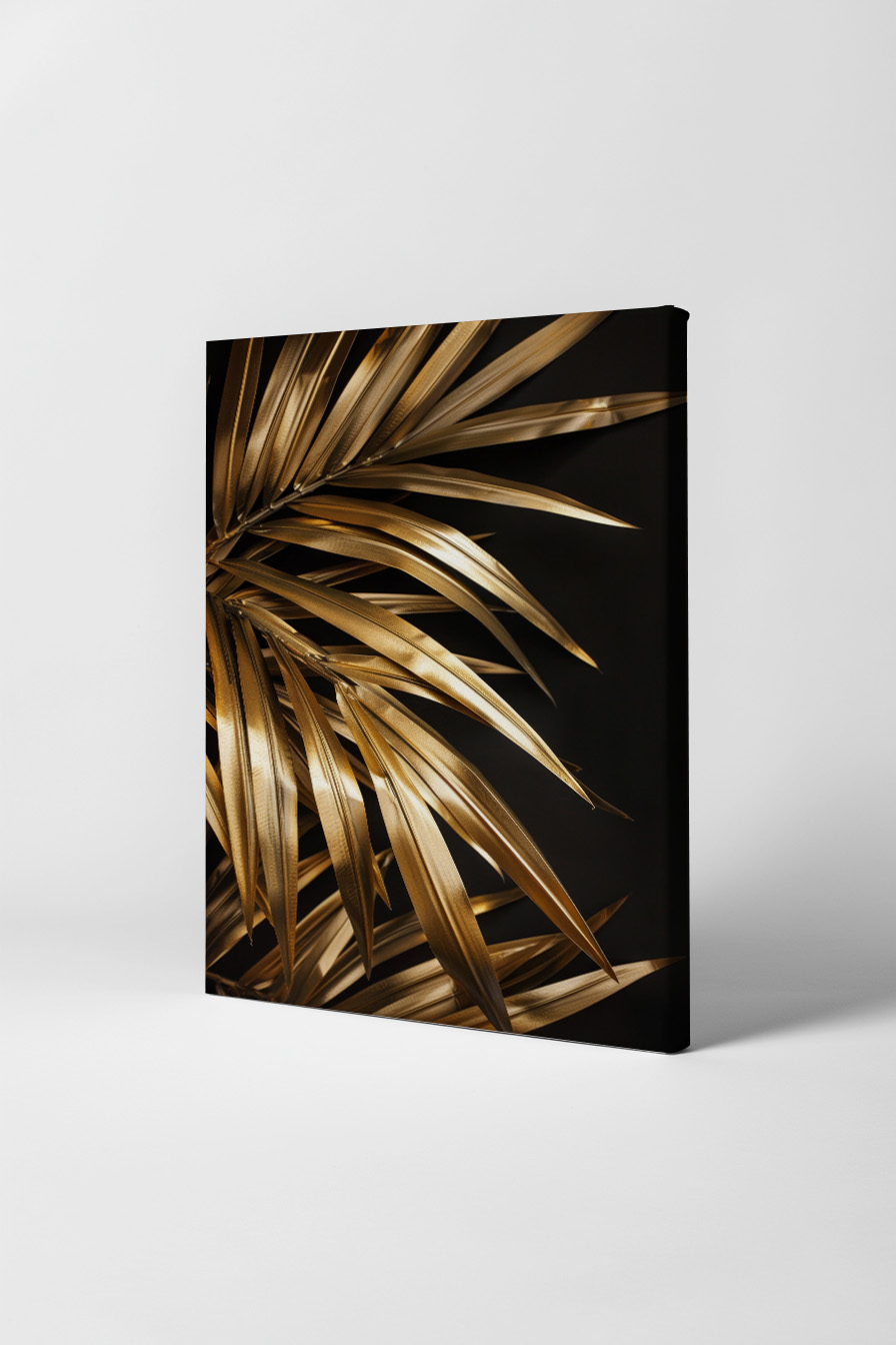 Fotografie Poster Palmblatt gold metallisch schwarz