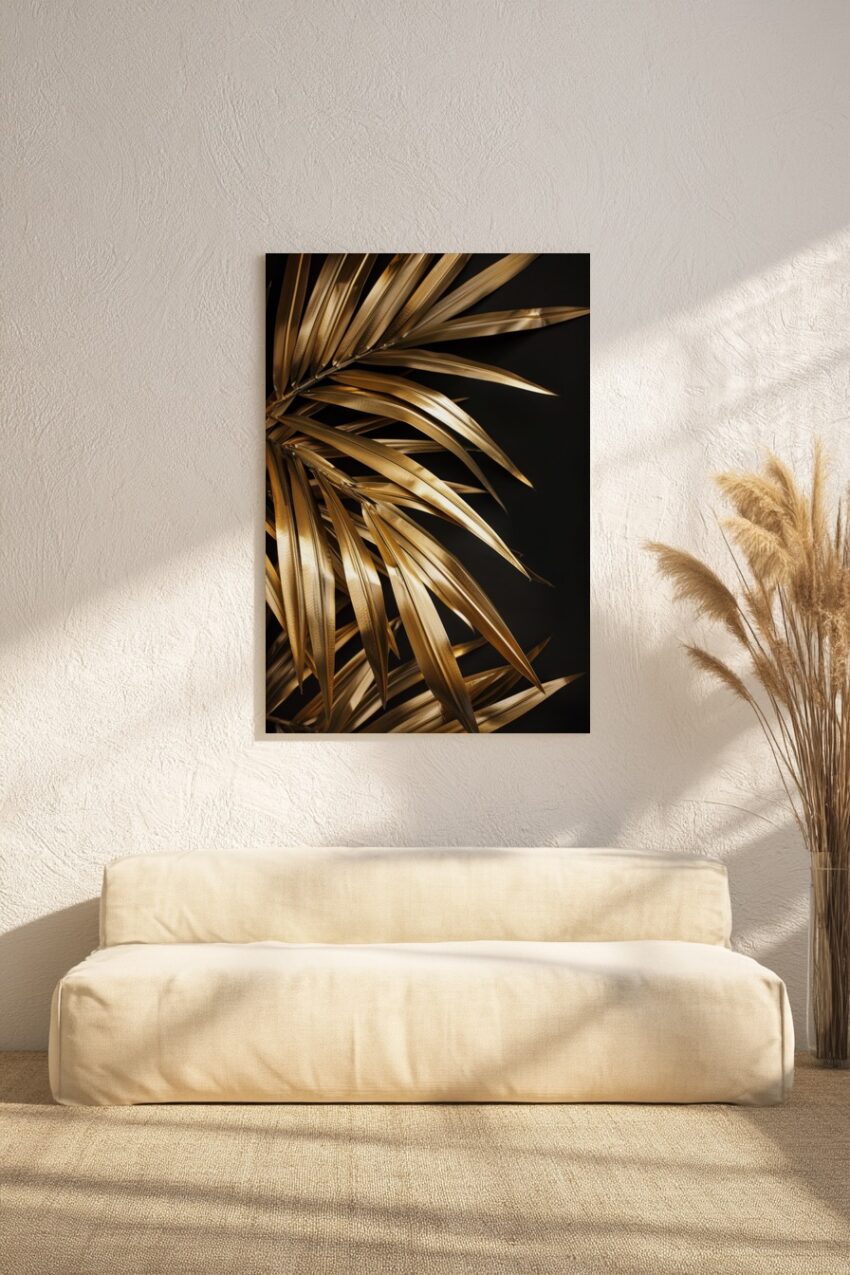 Fotografie Poster Palmblatt gold metallisch schwarz
