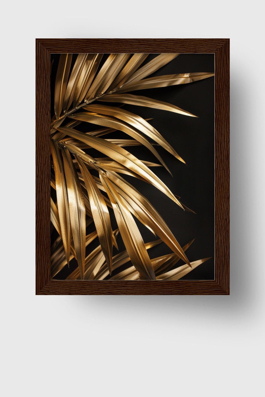 Fotografie Poster Palmblatt gold metallisch schwarz