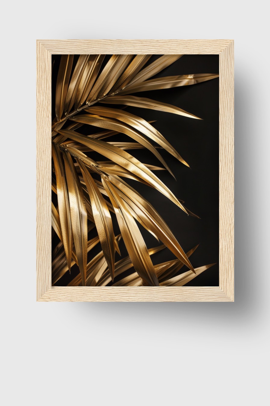 Fotografie Poster Palmblatt gold metallisch schwarz